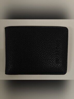 Billabong Black Pebbled Leather Billfold Wallet Embossed Logo Bifold Classic Men
